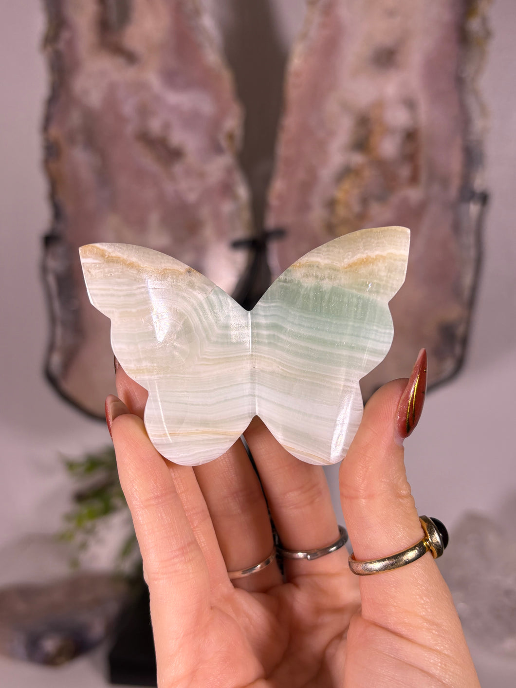 Pistachio calcite butterfly