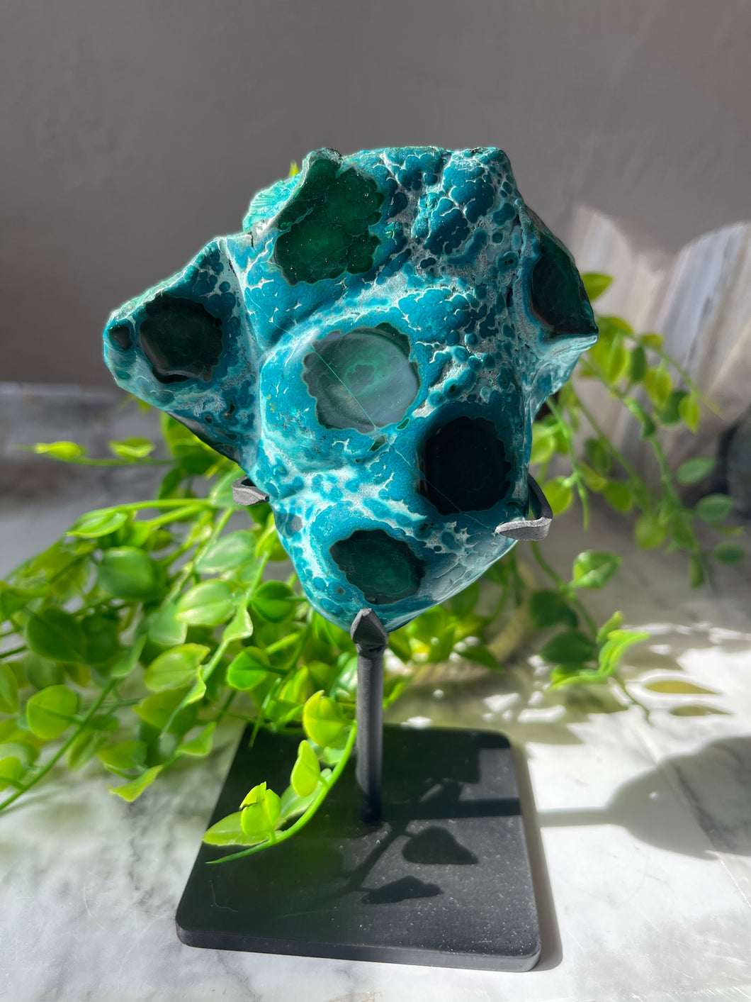 Chrysocolla freeform on stand