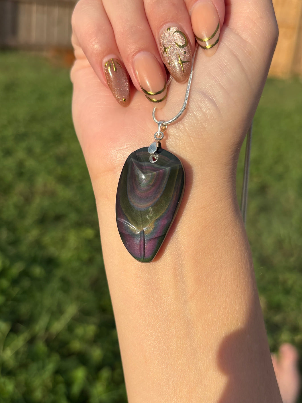 Medium Rainbow obsidian flower pendant