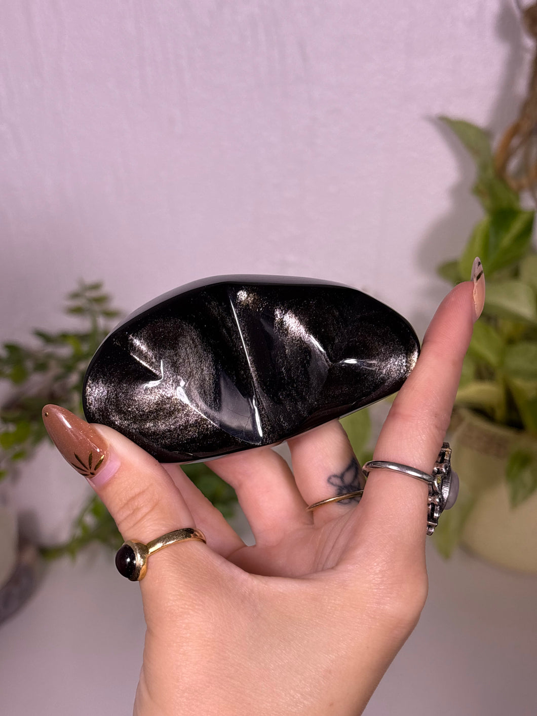 Gold sheen Obsidian heart duo