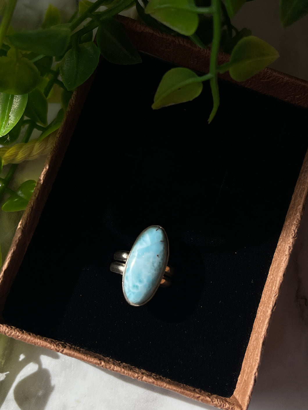 Adjustable 925s Larimar ring