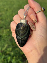 Load image into Gallery viewer, Large rainbow obsidian flower pendant

