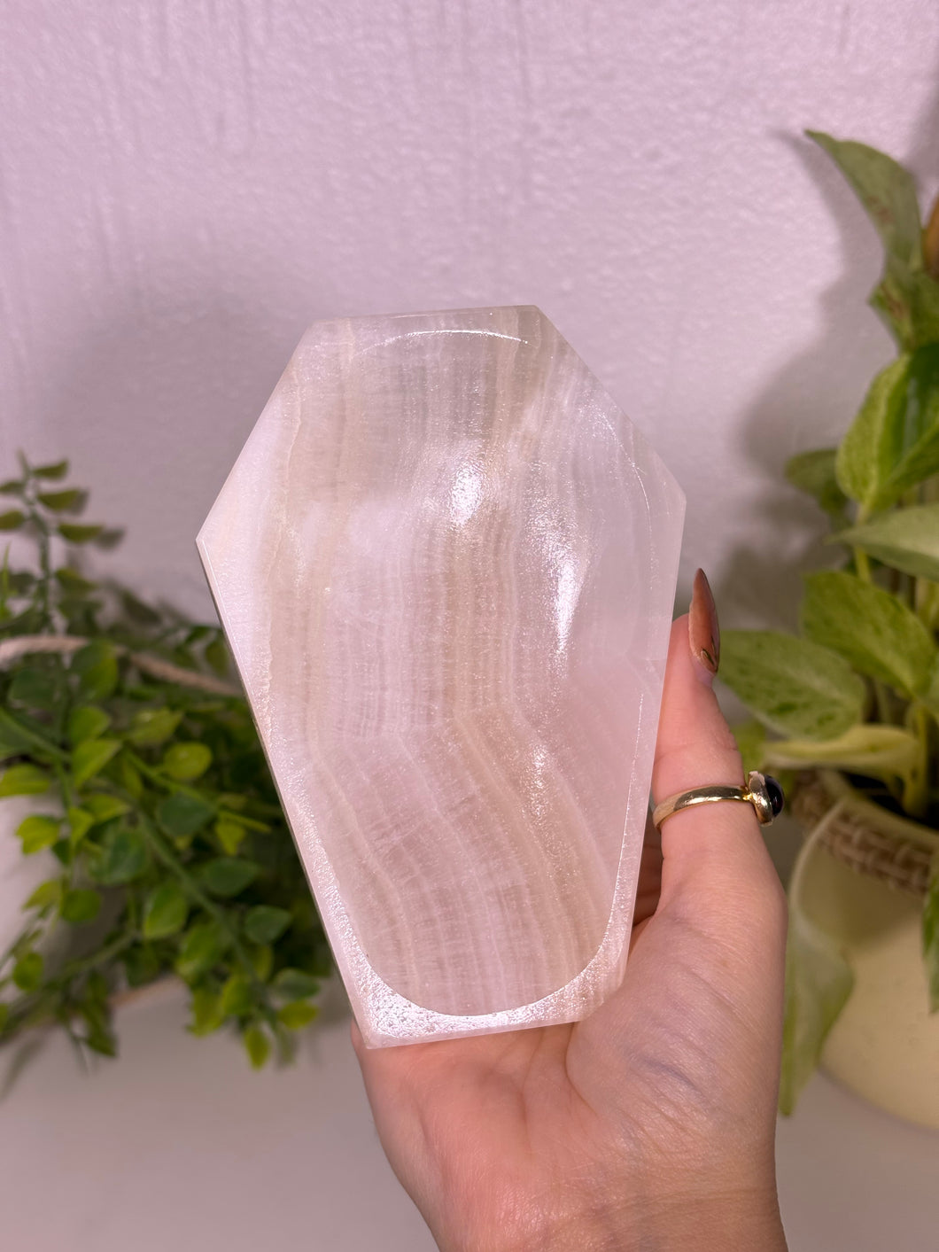Intuitively chosen onyx coffin dish
