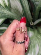 Load image into Gallery viewer, 925s in rose gold butterfly opal ring adjustable
