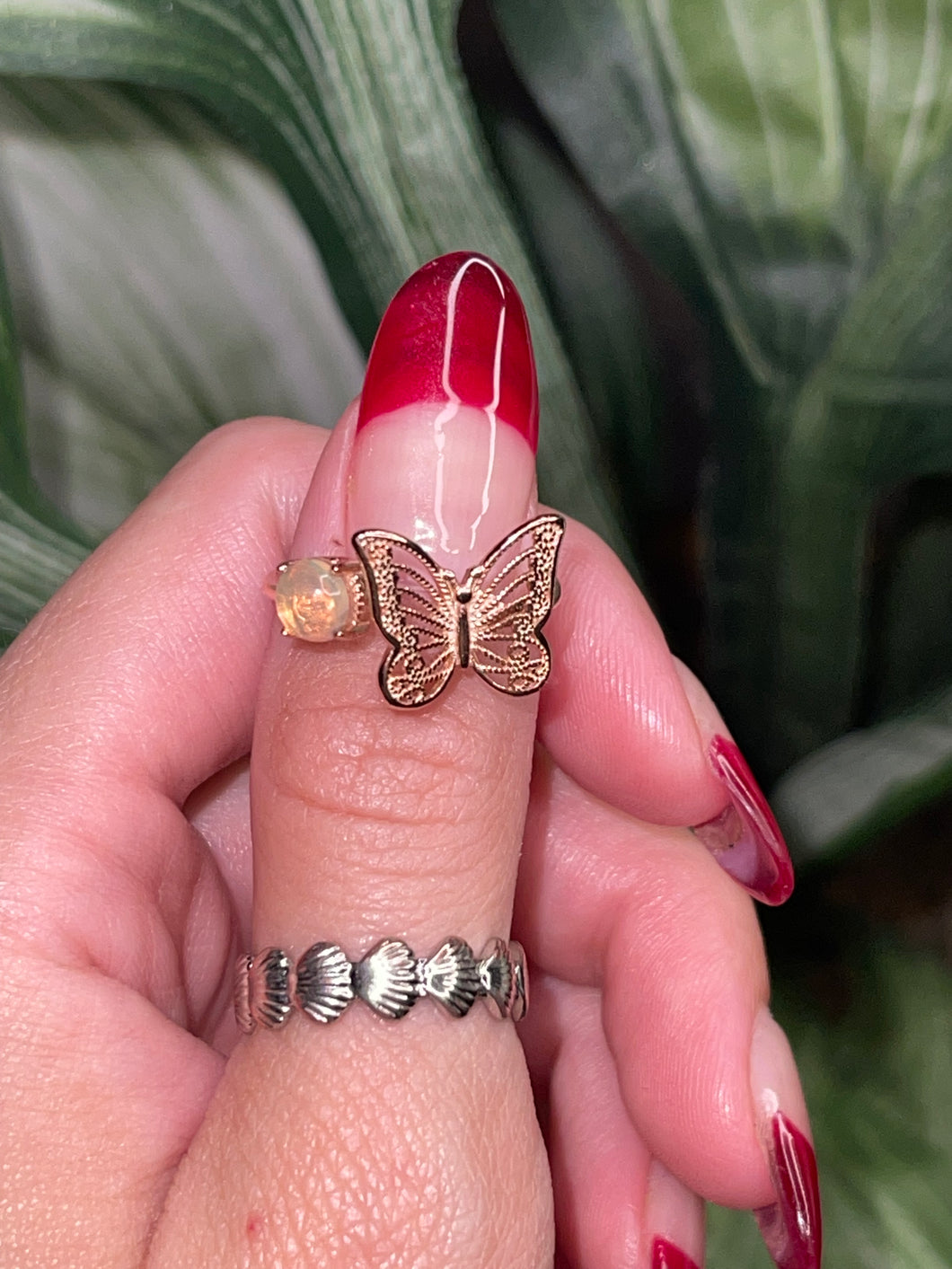 925s in rose gold butterfly opal ring adjustable